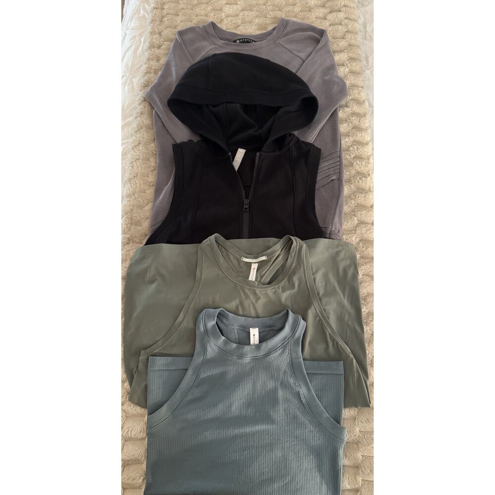 Athleta Serenity Criss Cross Sweatshirt, Hooded Vest, 2 Tank Tops Size XS